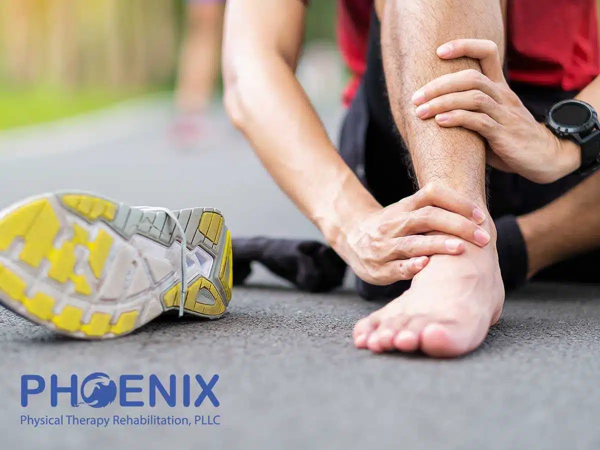Athlete suffering from an ankle sprain injury in NY